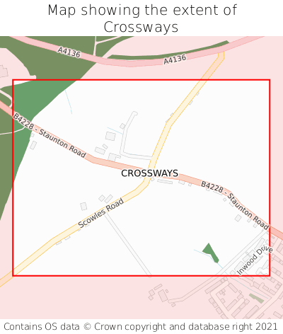 Map showing extent of Crossways as bounding box