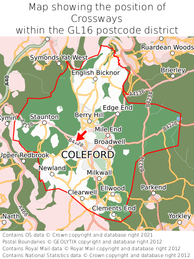 Map showing location of Crossways within GL16