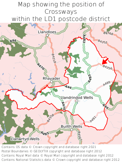 Map showing location of Crossways within LD1