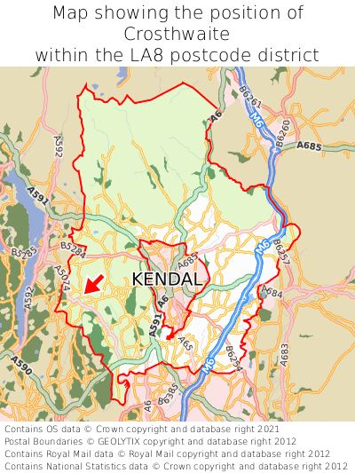 Map showing location of Crosthwaite within LA8