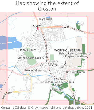 Map showing extent of Croston as bounding box