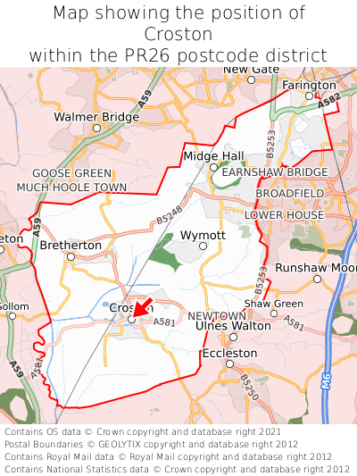 Map showing location of Croston within PR26