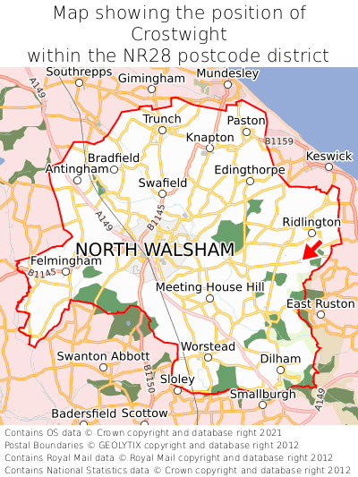Map showing location of Crostwight within NR28