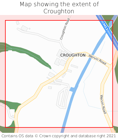 Map showing extent of Croughton as bounding box