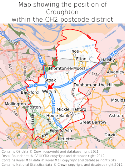 Map showing location of Croughton within CH2