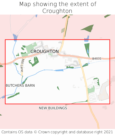 Map showing extent of Croughton as bounding box