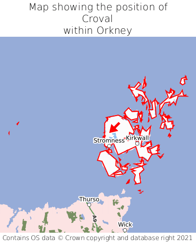 Map showing location of Croval within Orkney