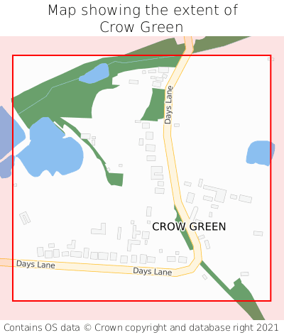 Map showing extent of Crow Green as bounding box