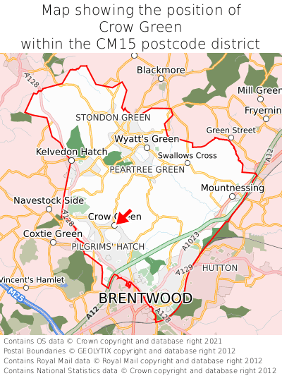 Map showing location of Crow Green within CM15