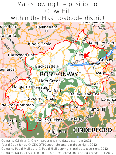 Map showing location of Crow Hill within HR9