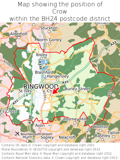 Map showing location of Crow within BH24