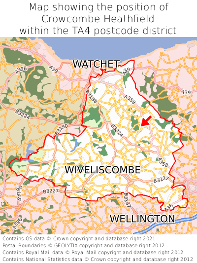 Map showing location of Crowcombe Heathfield within TA4