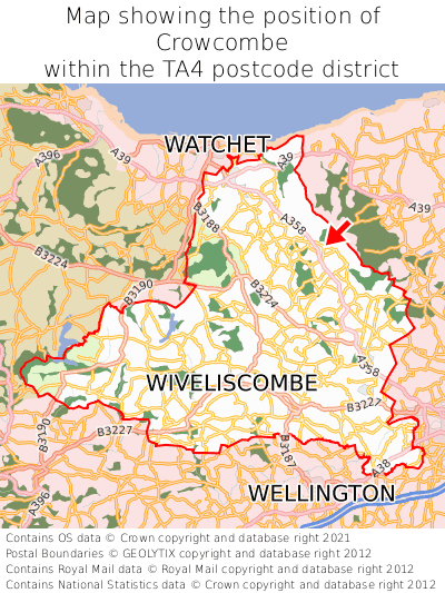 Map showing location of Crowcombe within TA4