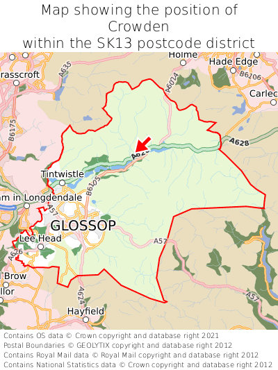 Map showing location of Crowden within SK13