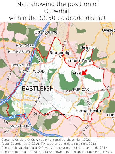 Map showing location of Crowdhill within SO50