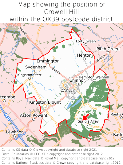 Map showing location of Crowell Hill within OX39