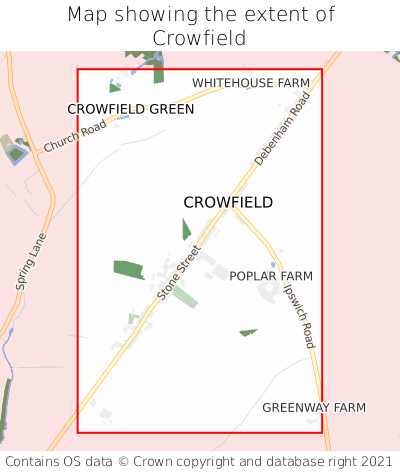 Map showing extent of Crowfield as bounding box
