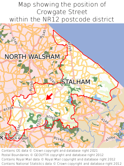 Map showing location of Crowgate Street within NR12