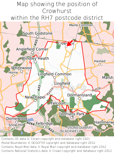 Map showing location of Crowhurst within RH7