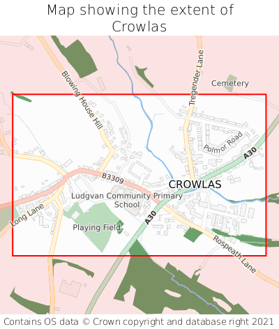 Map showing extent of Crowlas as bounding box
