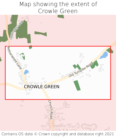 Map showing extent of Crowle Green as bounding box