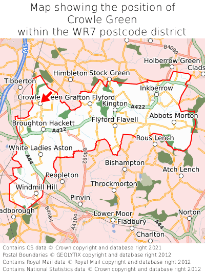 Map showing location of Crowle Green within WR7