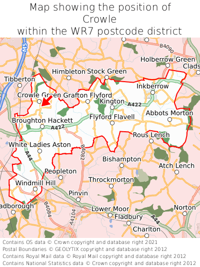 Map showing location of Crowle within WR7