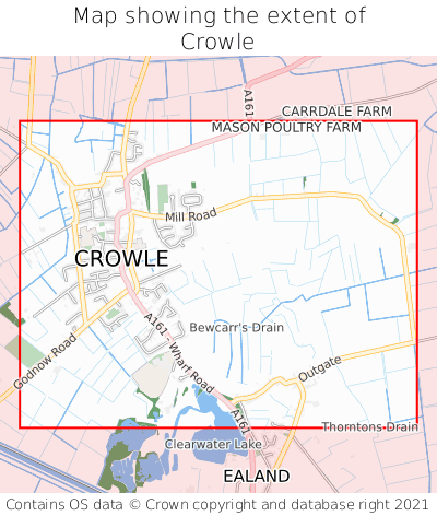 Map showing extent of Crowle as bounding box