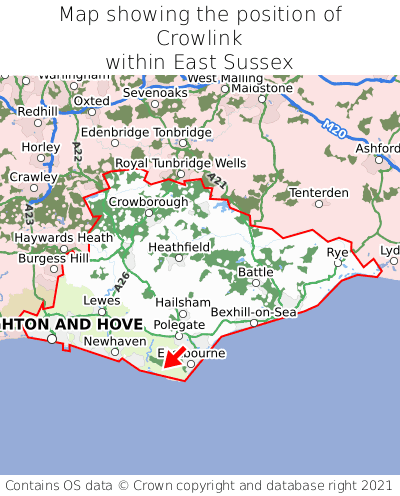 Map showing location of Crowlink within East Sussex