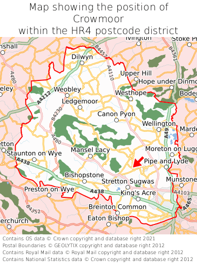 Map showing location of Crowmoor within HR4