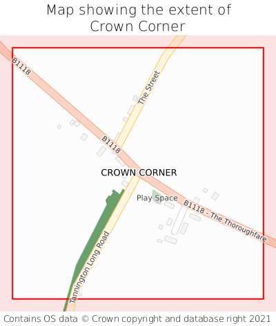 Map showing extent of Crown Corner as bounding box