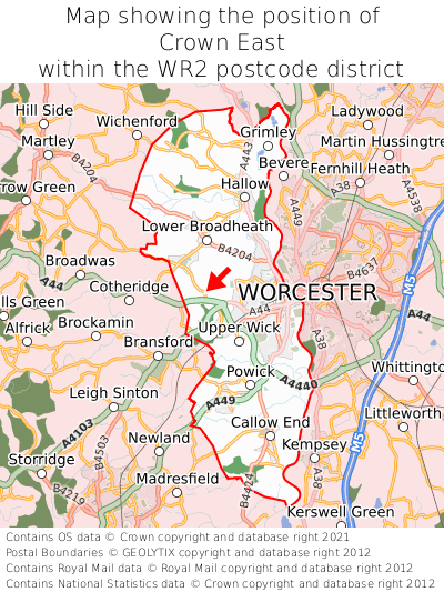 Map showing location of Crown East within WR2