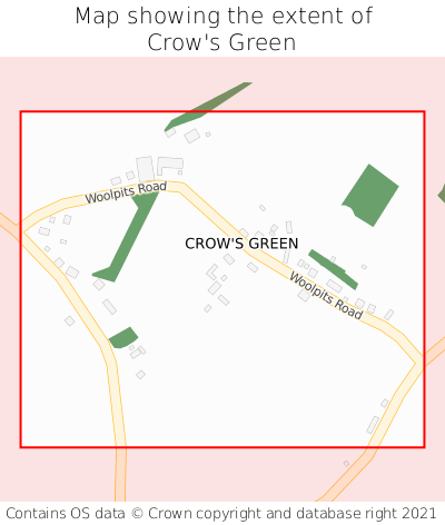 Map showing extent of Crow's Green as bounding box