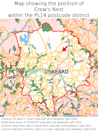 Map showing location of Crow's Nest within PL14