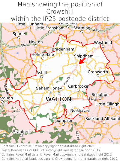 Map showing location of Crowshill within IP25