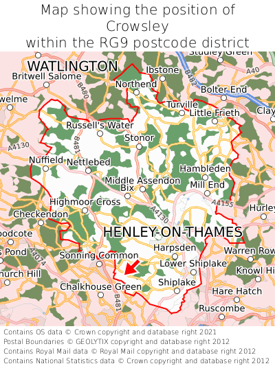 Map showing location of Crowsley within RG9