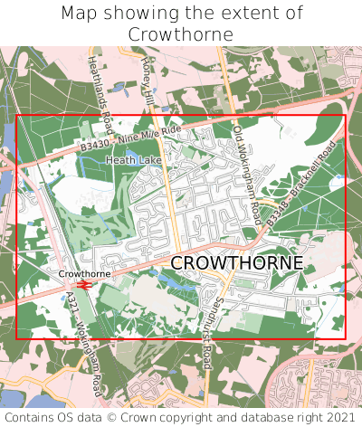 Map showing extent of Crowthorne as bounding box