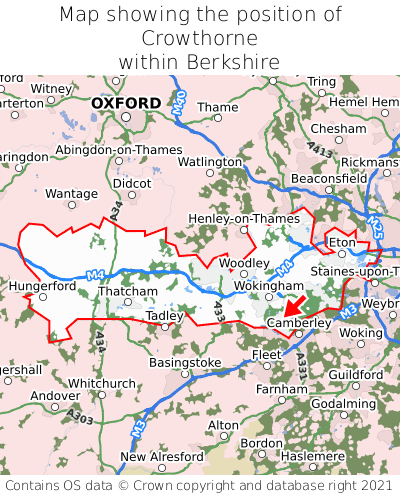 Map showing location of Crowthorne within Berkshire