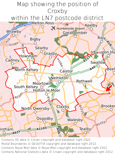 Map showing location of Croxby within LN7