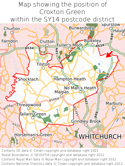 Map showing location of Croxton Green within SY14