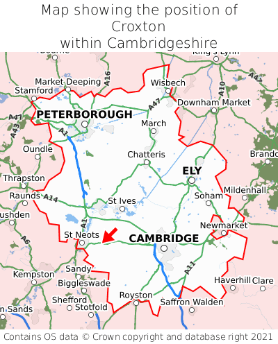 Map showing location of Croxton within Cambridgeshire