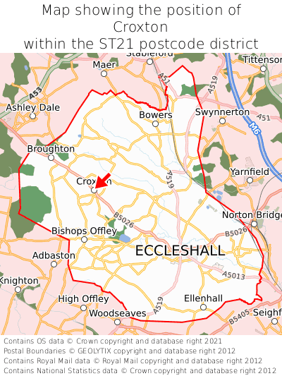 Map showing location of Croxton within ST21