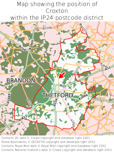 Map showing location of Croxton within IP24