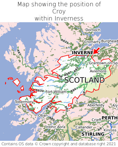 Map showing location of Croy within Inverness