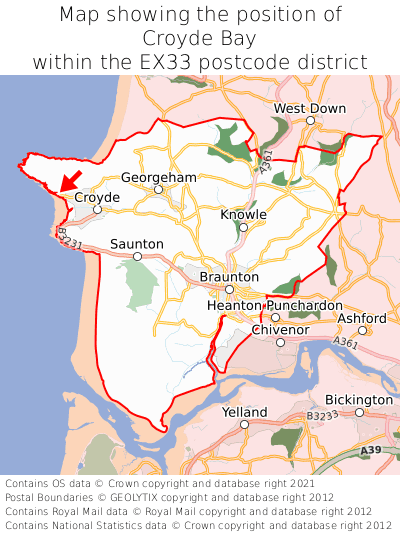Map showing location of Croyde Bay within EX33