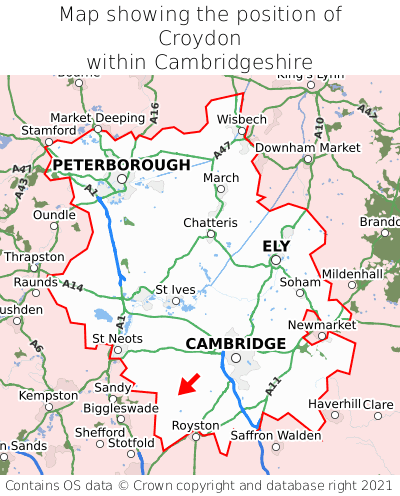 Map showing location of Croydon within Cambridgeshire