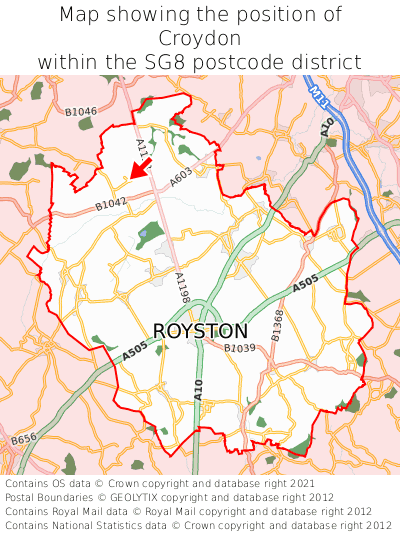 Map showing location of Croydon within SG8