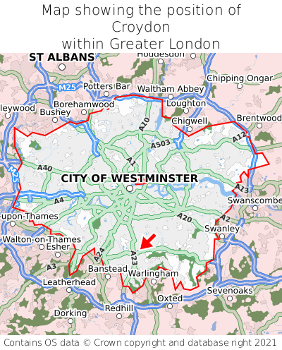 Map showing location of Croydon within Greater London