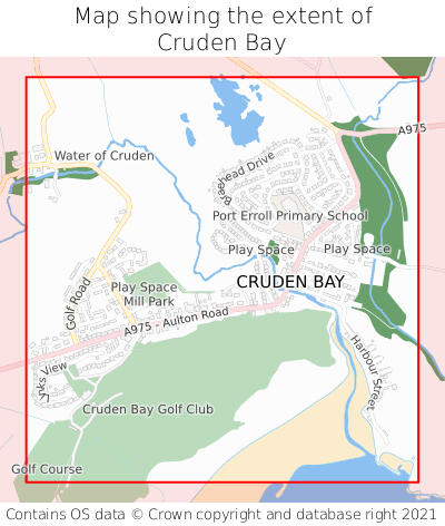 Map showing extent of Cruden Bay as bounding box