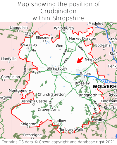 Map showing location of Crudgington within Shropshire